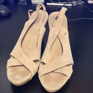 UGG cork wedge sandal, taupe, suede